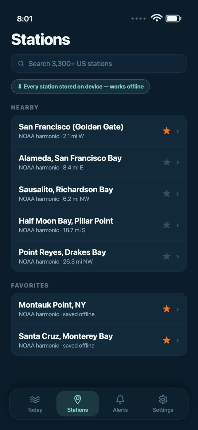 Station picker with 3,300+ NOAA stations